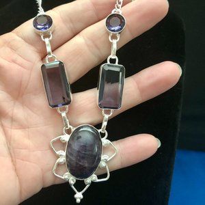 Handmade Luxurious Amethyst Gemstone 925 Stamped Sterling Silver Necklace 18''